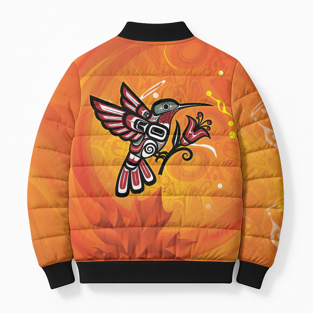 Canada Orange Shirt Day Haida Hummingbird Bomber Puffer Jacket September 30 Truth and Reconciliation