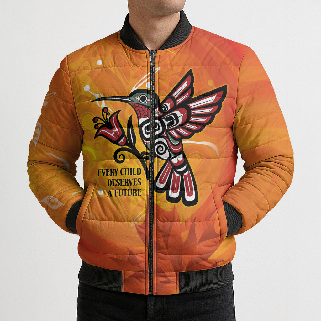 Canada Orange Shirt Day Haida Hummingbird Bomber Puffer Jacket September 30 Truth and Reconciliation