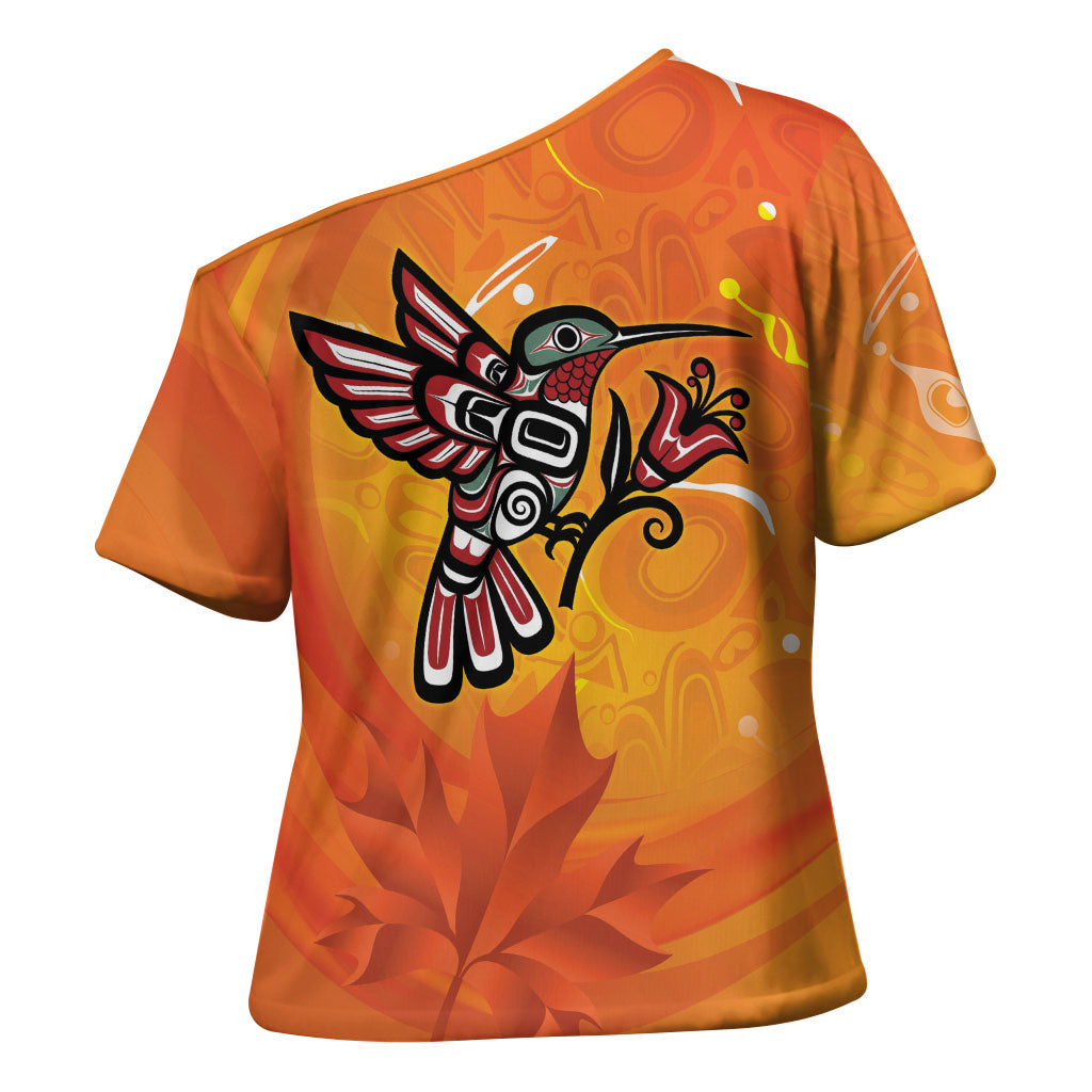 Canada Orange Shirt Day Haida Hummingbird Cross Shoulder Shirt September 30 Truth and Reconciliation