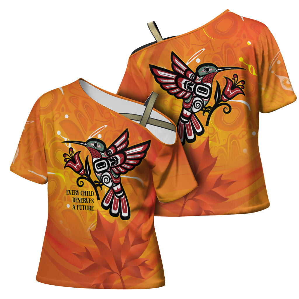 Canada Orange Shirt Day Haida Hummingbird Cross Shoulder Shirt September 30 Truth and Reconciliation