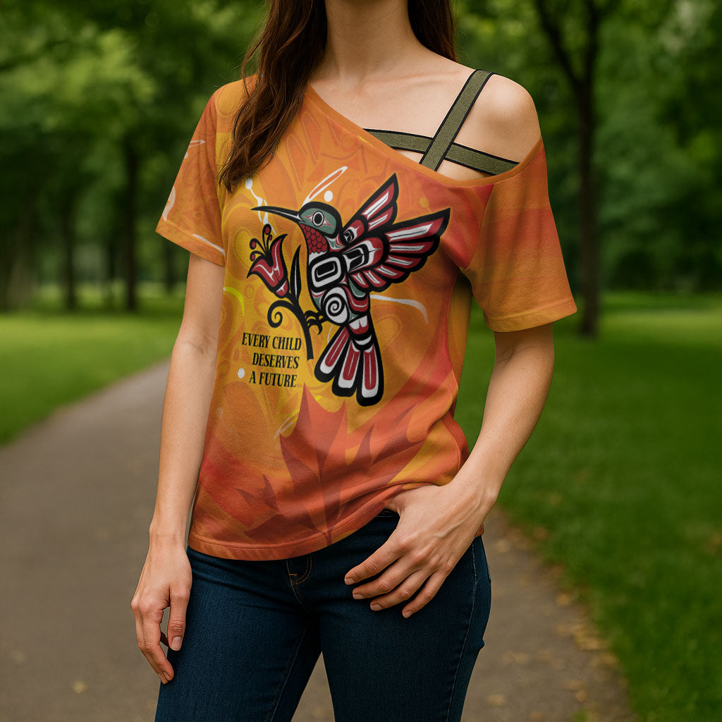 Canada Orange Shirt Day Haida Hummingbird Cross Shoulder Shirt September 30 Truth and Reconciliation