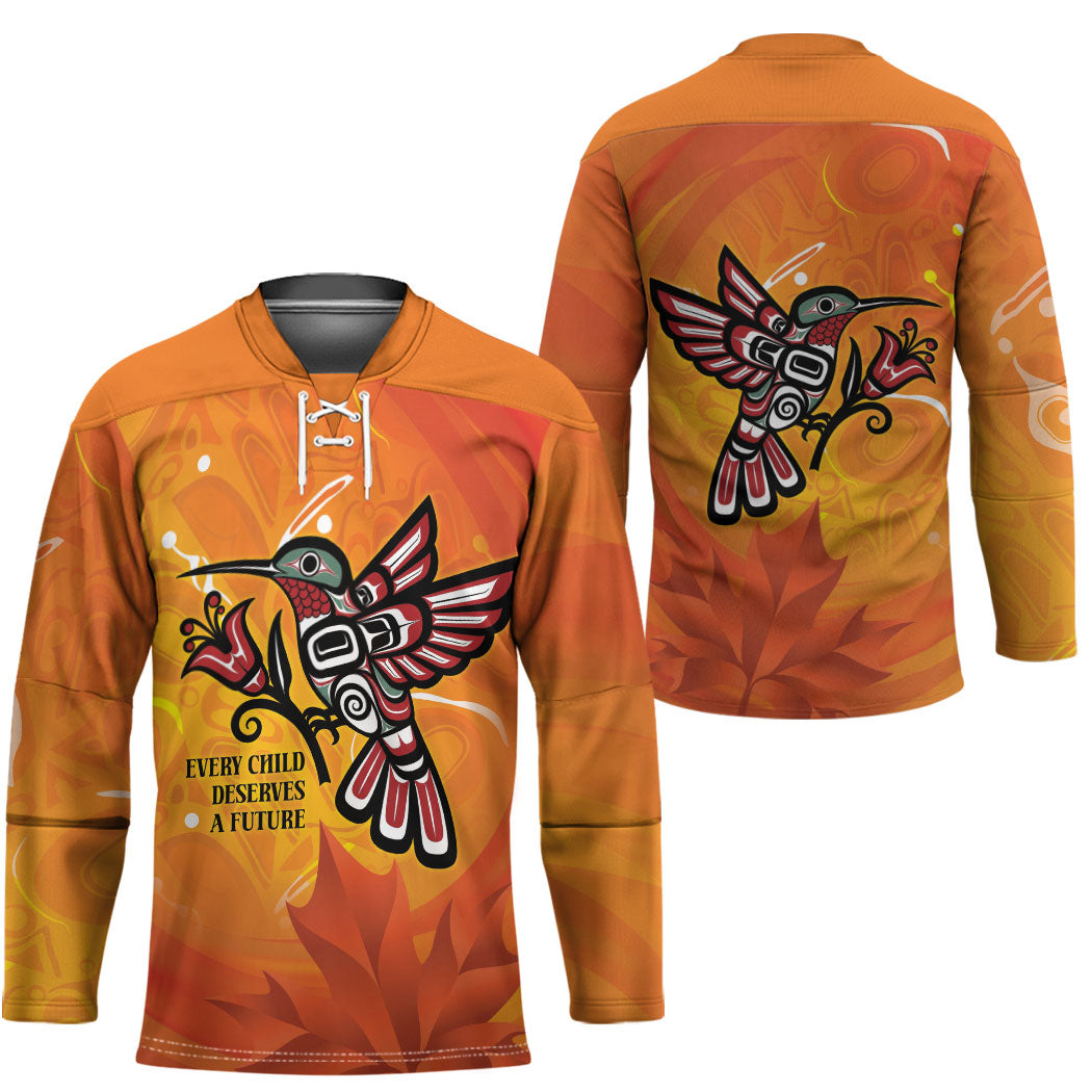 Canada Orange Shirt Day Haida Hummingbird Hockey Jersey September 30 Truth and Reconciliation