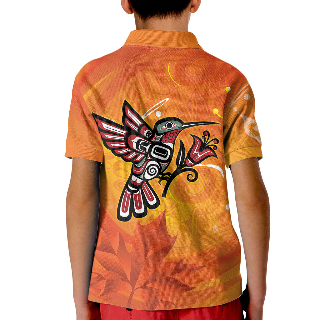 Canada Orange Shirt Day Haida Hummingbird Kid Polo Shirt September 30 Truth and Reconciliation