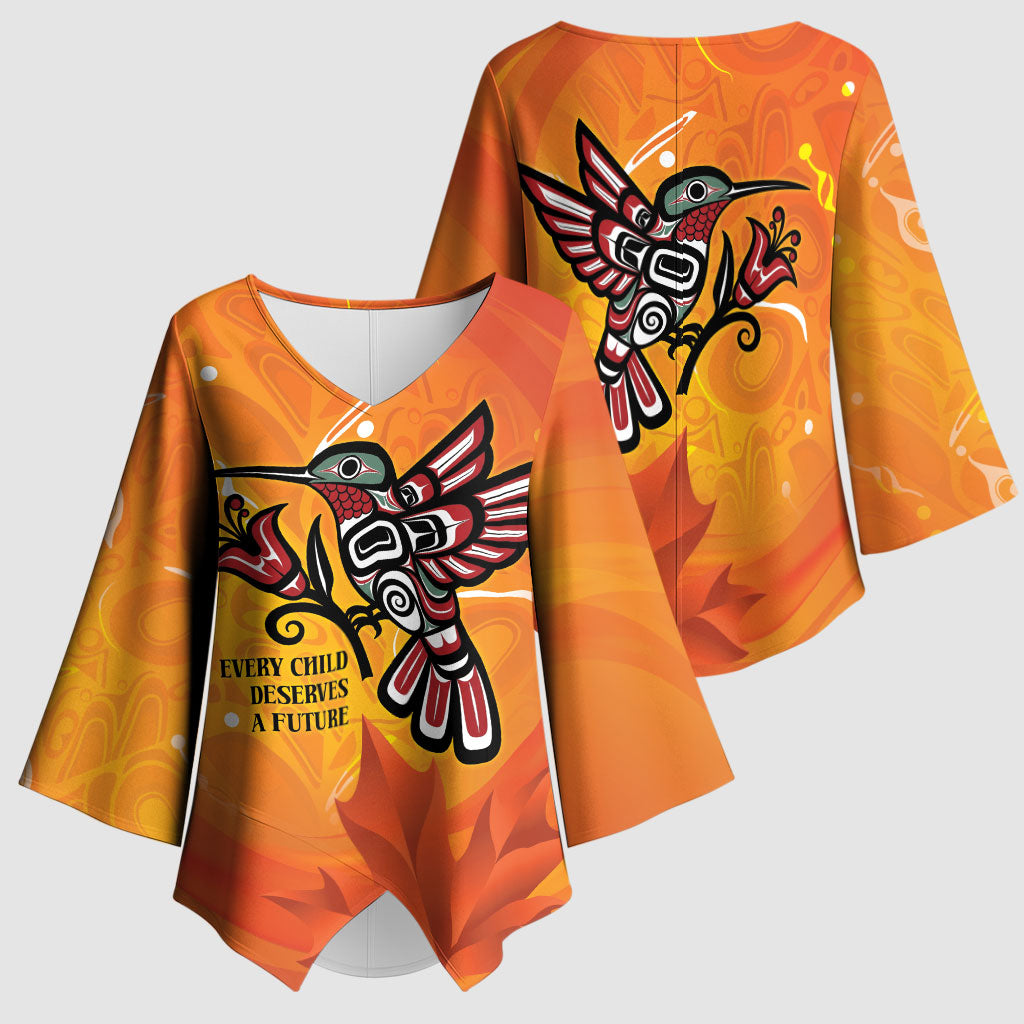 Canada Orange Shirt Day Haida Hummingbird Kimono Sleeve Blouse September 30 Truth and Reconciliation
