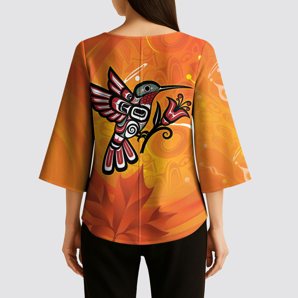 Canada Orange Shirt Day Haida Hummingbird Kimono Sleeve Blouse September 30 Truth and Reconciliation