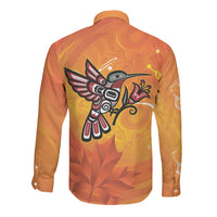 Canada Orange Shirt Day Haida Hummingbird Long Sleeve Button Shirt September 30 Truth and Reconciliation