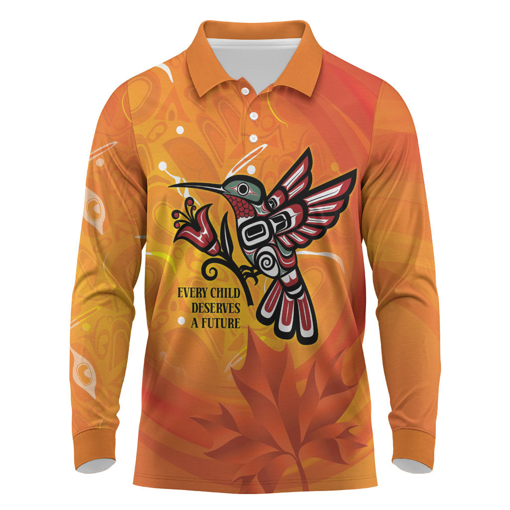 Canada Orange Shirt Day Haida Hummingbird Long Sleeve Polo Shirt September 30 Truth and Reconciliation
