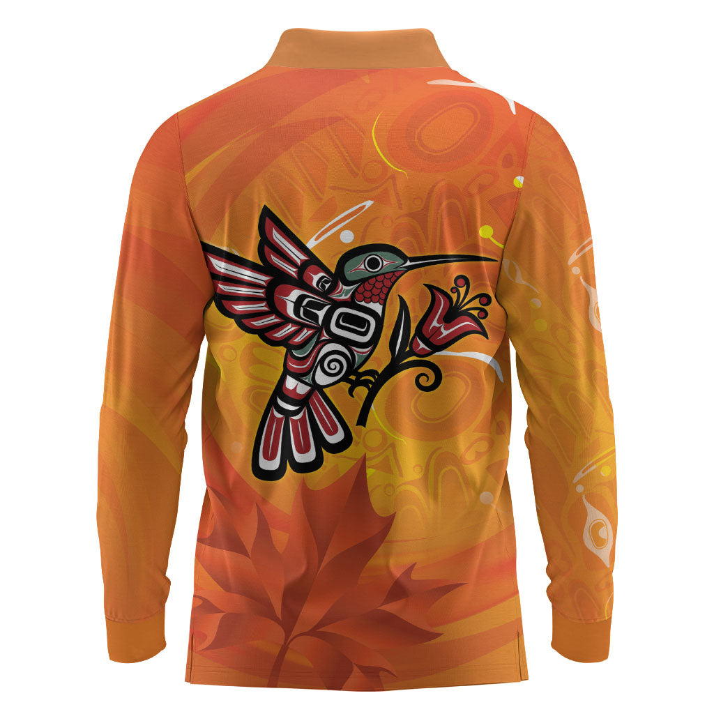 Canada Orange Shirt Day Haida Hummingbird Long Sleeve Polo Shirt September 30 Truth and Reconciliation