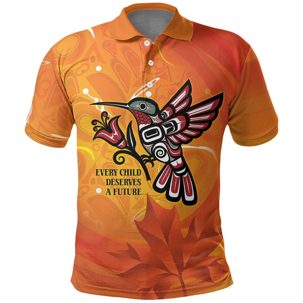 Canada Orange Shirt Day Haida Hummingbird Polo Shirt September 30 Truth and Reconciliation