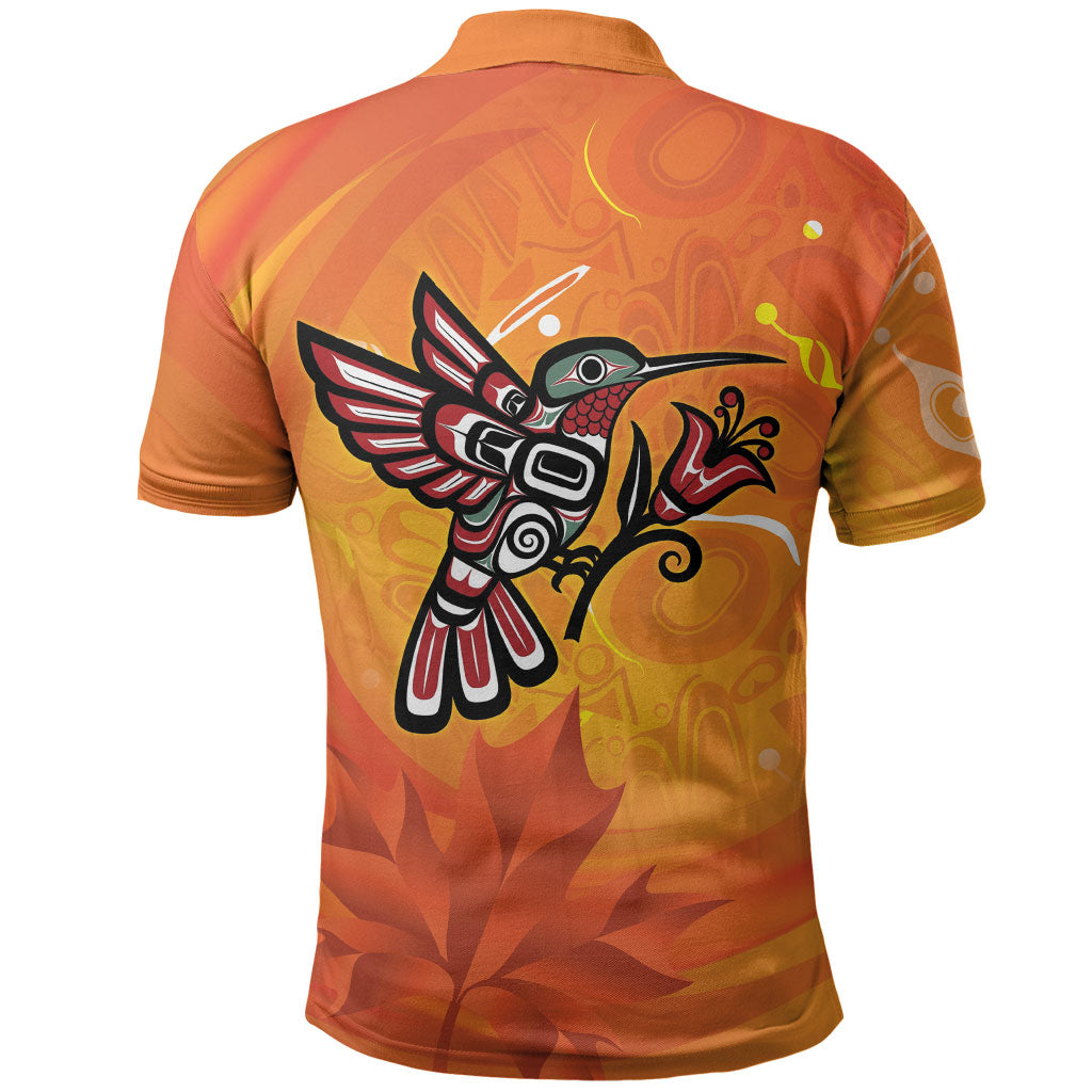 Canada Orange Shirt Day Haida Hummingbird Polo Shirt September 30 Truth and Reconciliation