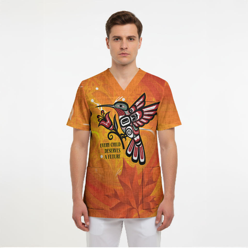 Canada Orange Shirt Day Haida Hummingbird Scrub Top September 30 Truth and Reconciliation