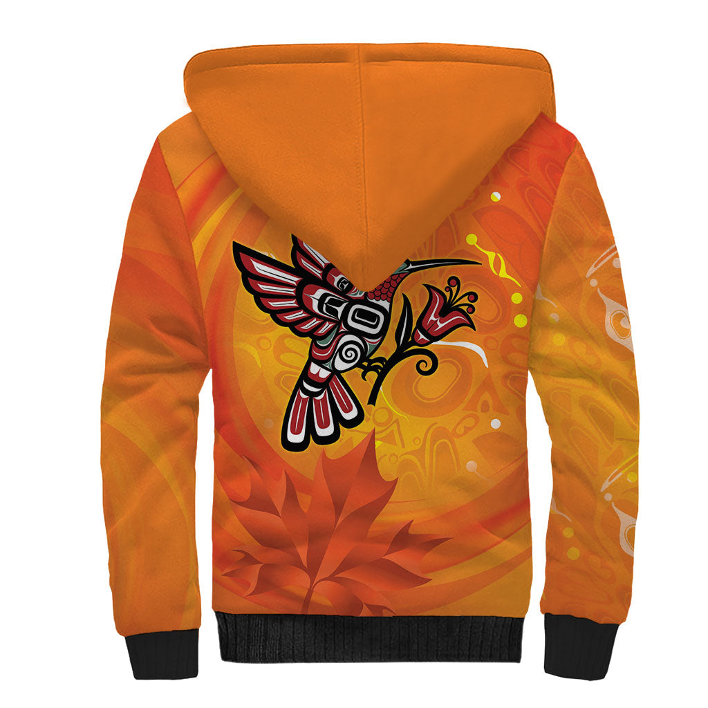 Canada Orange Shirt Day Haida Hummingbird Sherpa Hoodie September 30 Truth and Reconciliation