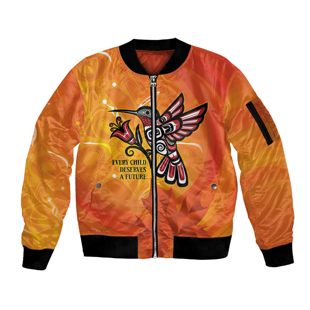 Canada Orange Shirt Day Haida Hummingbird Sleeve Zip Bomber Jacket September 30 Truth and Reconciliation