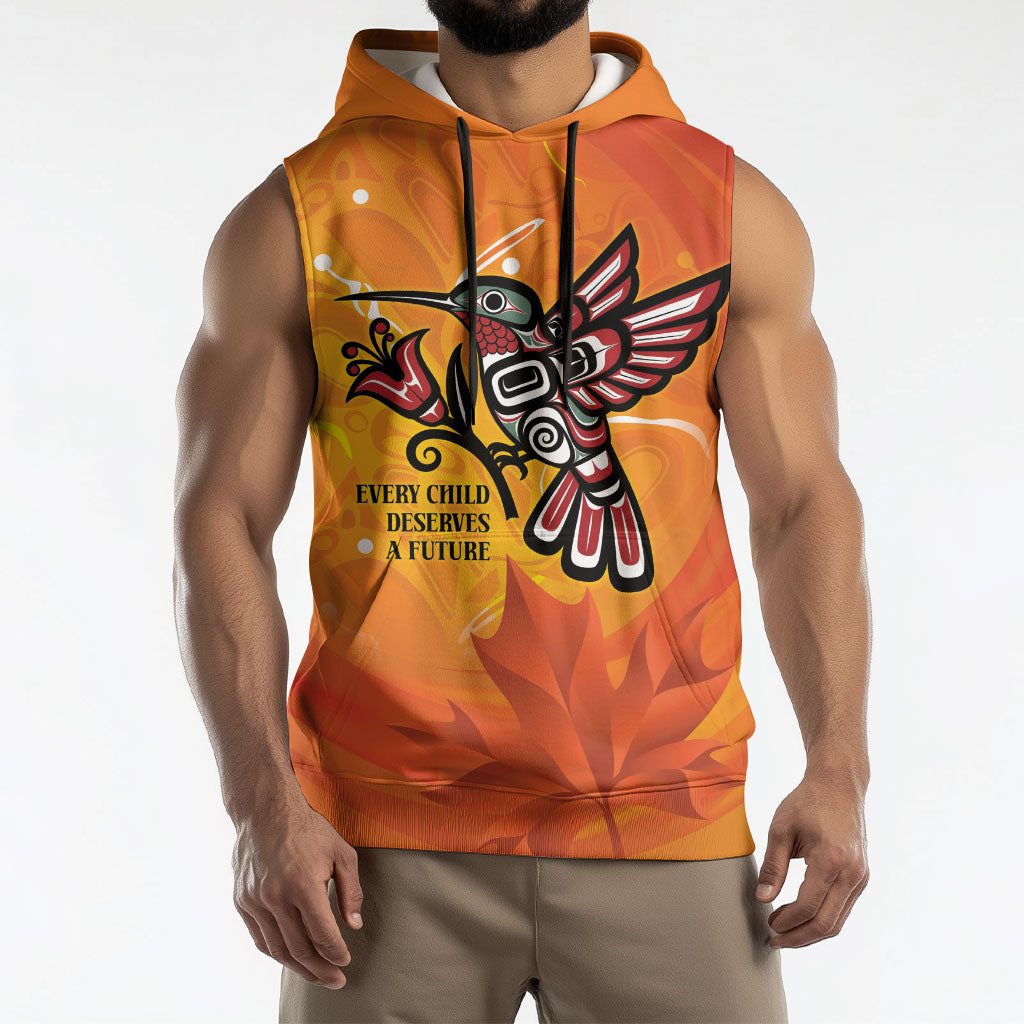 Canada Orange Shirt Day Haida Hummingbird Sleeveless Hoodie September 30 Truth and Reconciliation