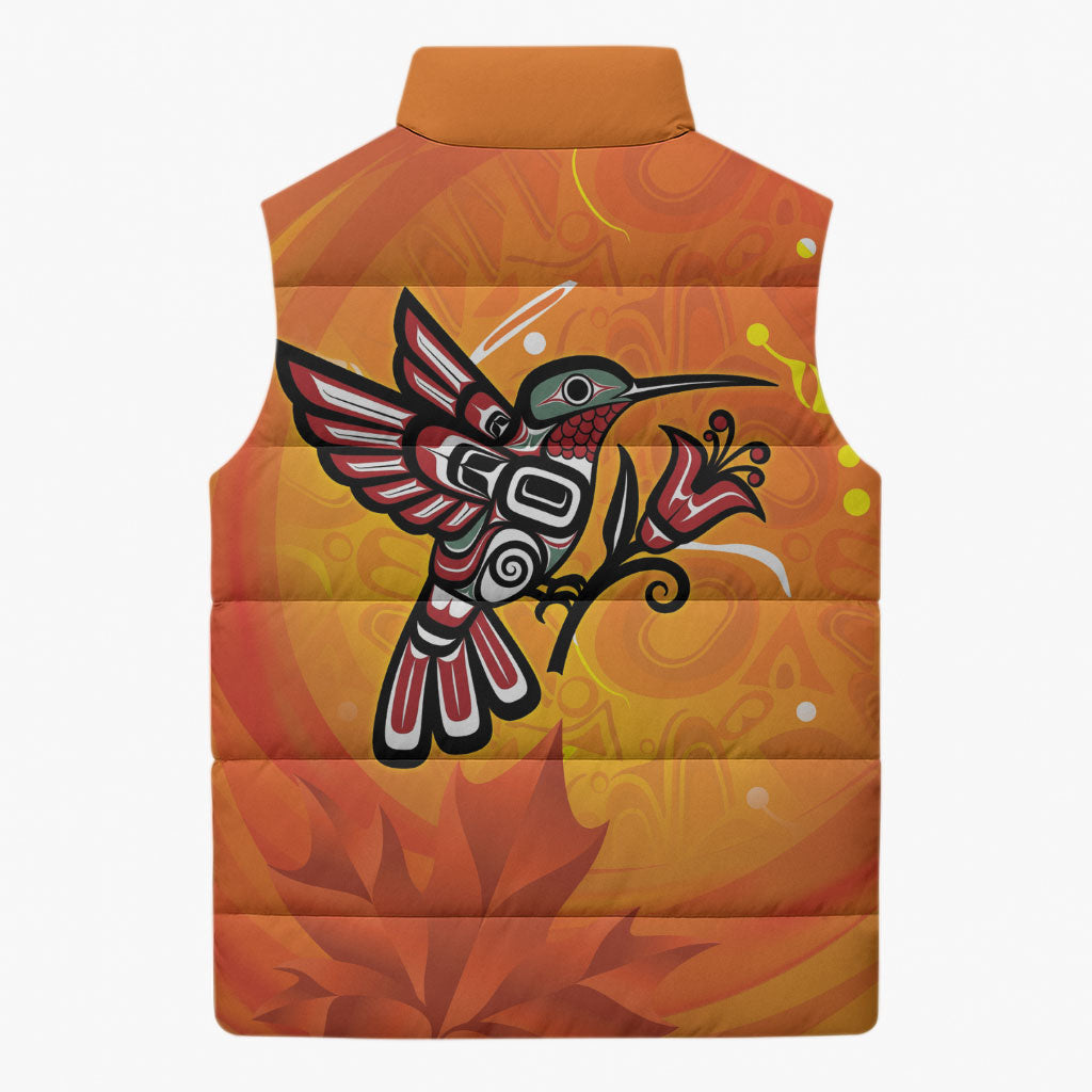 Canada Orange Shirt Day Haida Hummingbird Sleeveless Puffer Jacket September 30 Truth and Reconciliation