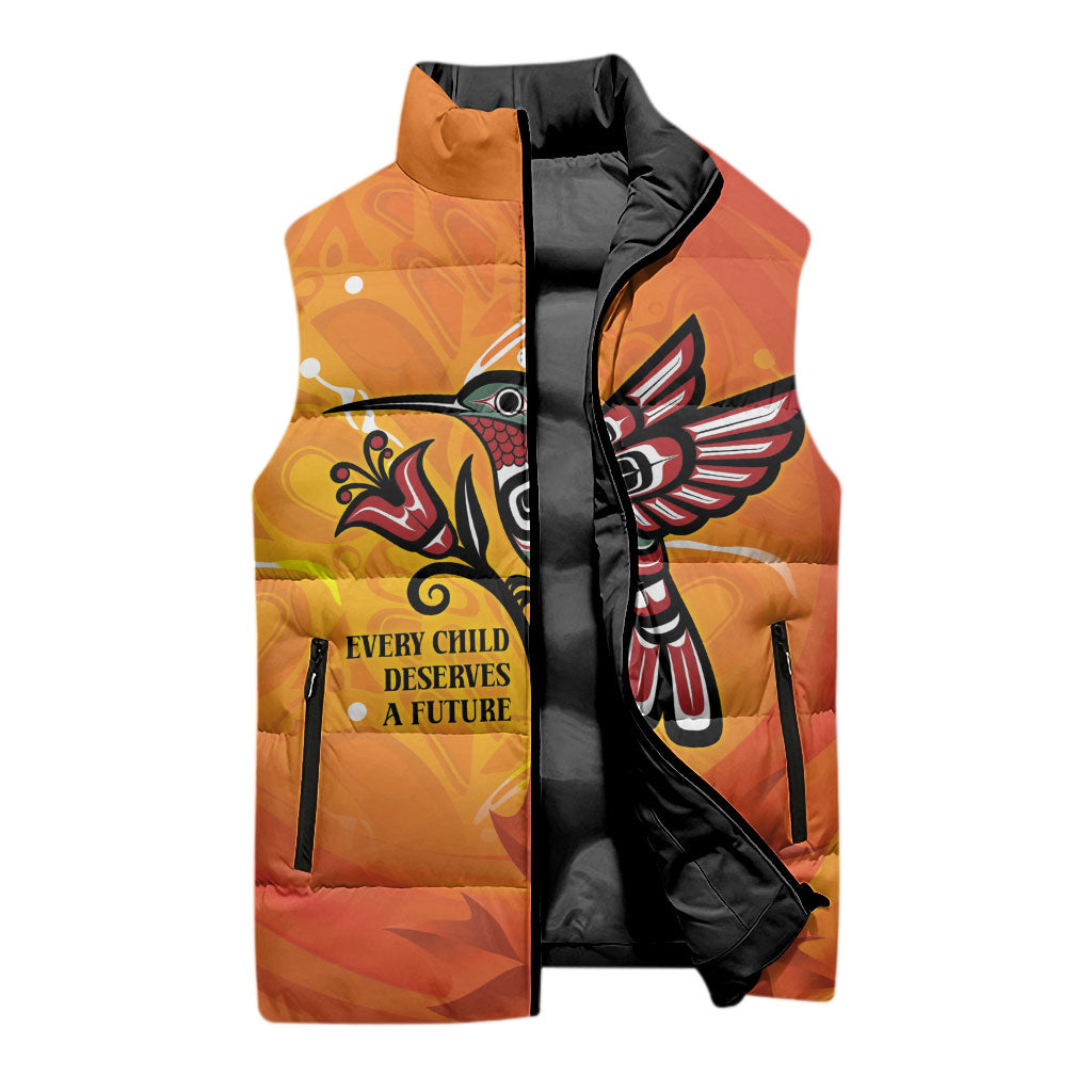 Canada Orange Shirt Day Haida Hummingbird Sleeveless Puffer Jacket September 30 Truth and Reconciliation