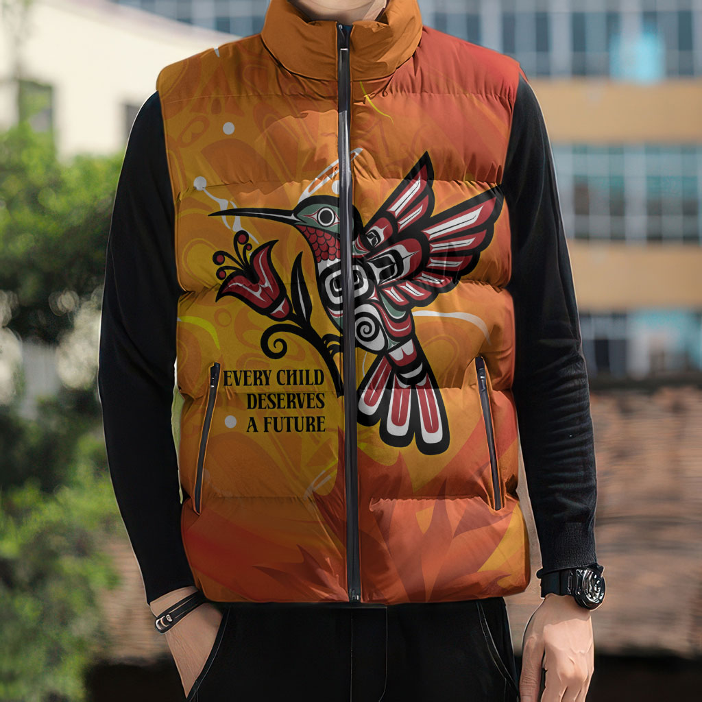 Canada Orange Shirt Day Haida Hummingbird Sleeveless Puffer Jacket September 30 Truth and Reconciliation