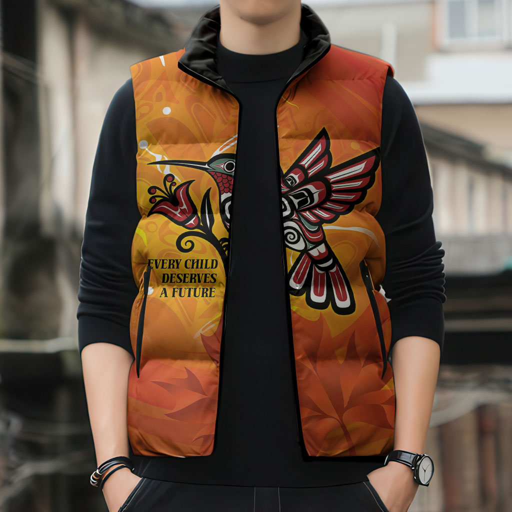 Canada Orange Shirt Day Haida Hummingbird Sleeveless Puffer Jacket September 30 Truth and Reconciliation
