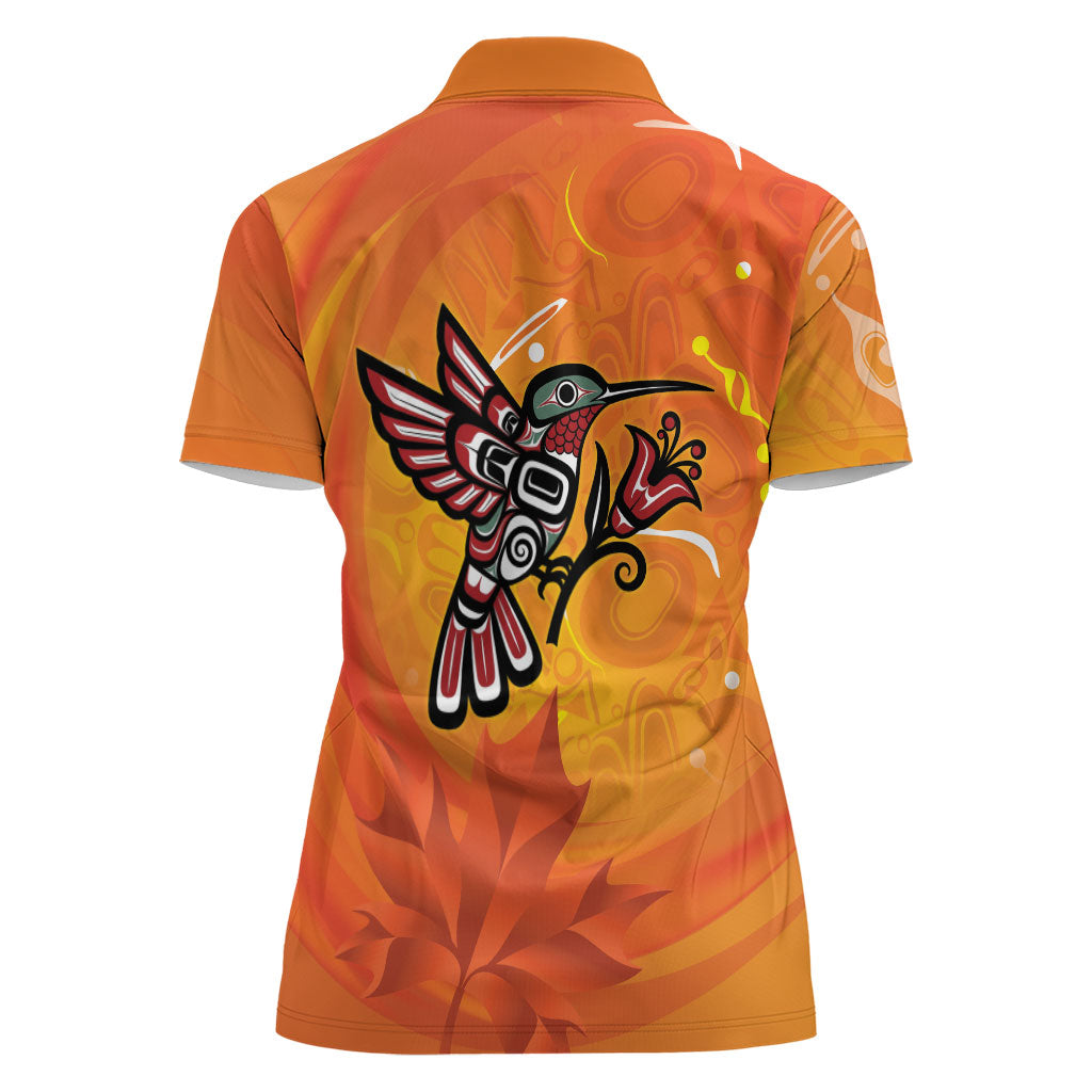 Canada Orange Shirt Day Haida Hummingbird Women Polo Shirt September 30 Truth and Reconciliation