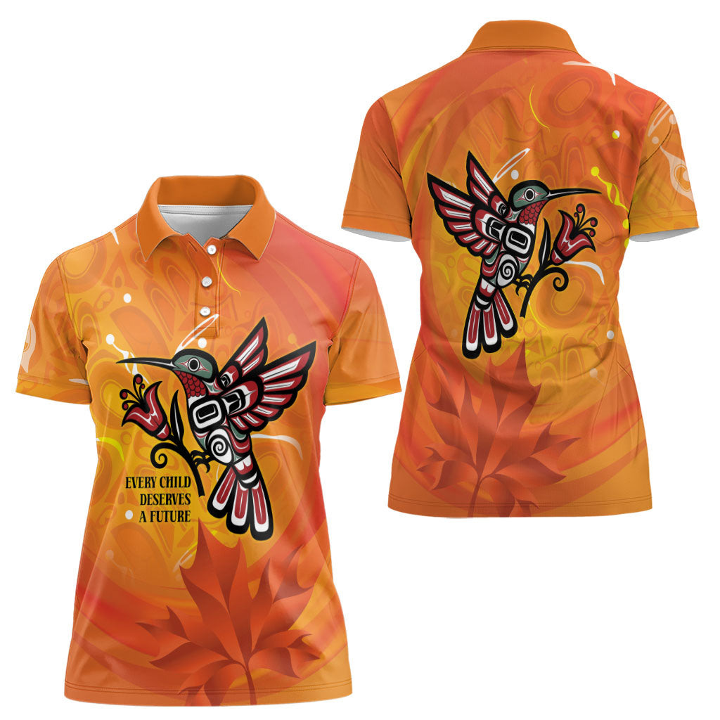 Canada Orange Shirt Day Haida Hummingbird Women Polo Shirt September 30 Truth and Reconciliation