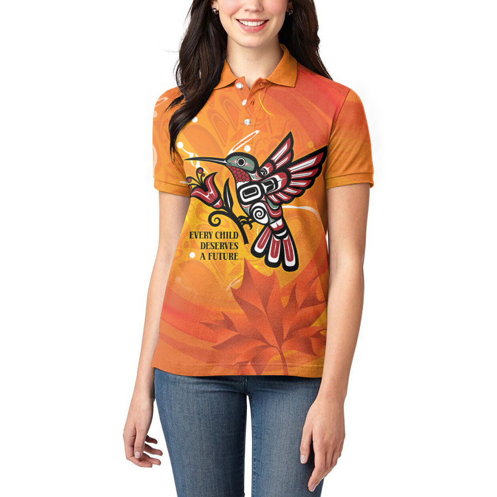 Canada Orange Shirt Day Haida Hummingbird Women Polo Shirt September 30 Truth and Reconciliation