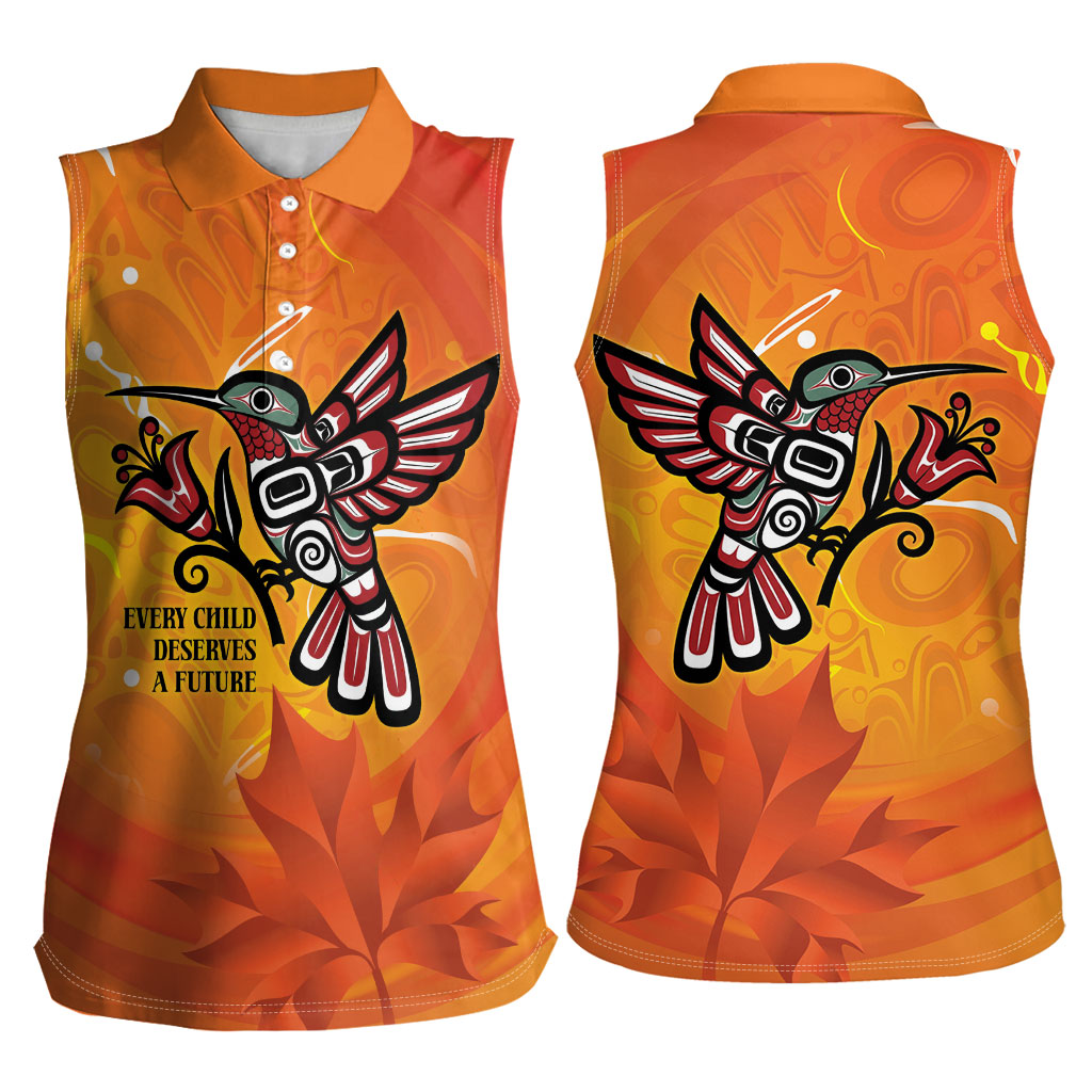 Canada Orange Shirt Day Haida Hummingbird Women Sleeveless Polo Shirt September 30 Truth and Reconciliation