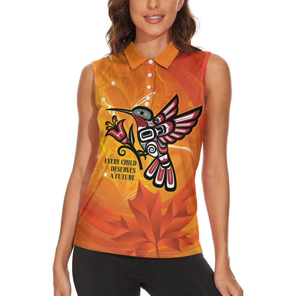Canada Orange Shirt Day Haida Hummingbird Women Sleeveless Polo Shirt September 30 Truth and Reconciliation
