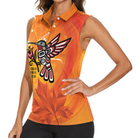 Canada Orange Shirt Day Haida Hummingbird Women Sleeveless Polo Shirt September 30 Truth and Reconciliation