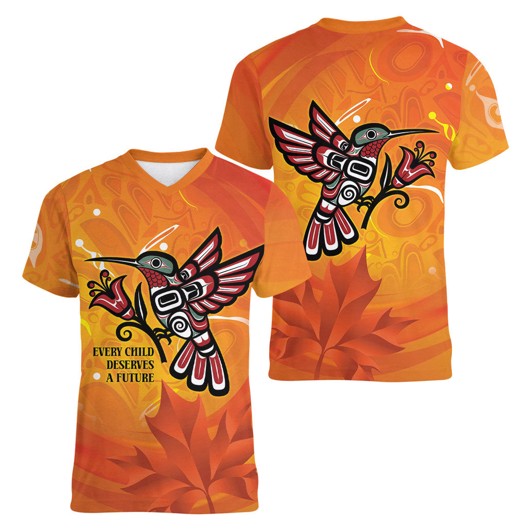Canada Orange Shirt Day Haida Hummingbird Women V-Neck T-Shirt September 30 Truth and Reconciliation
