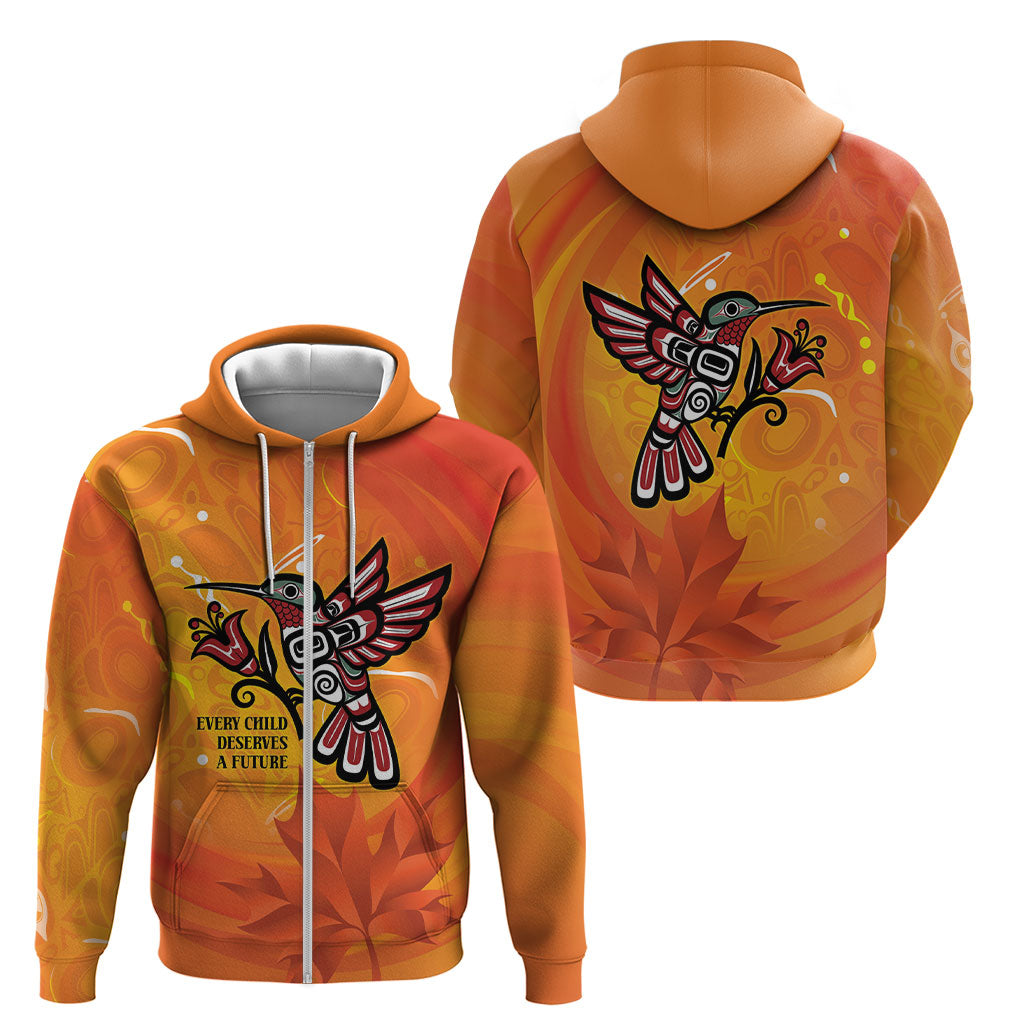 Canada Orange Shirt Day Haida Hummingbird Zip Hoodie September 30 Truth and Reconciliation