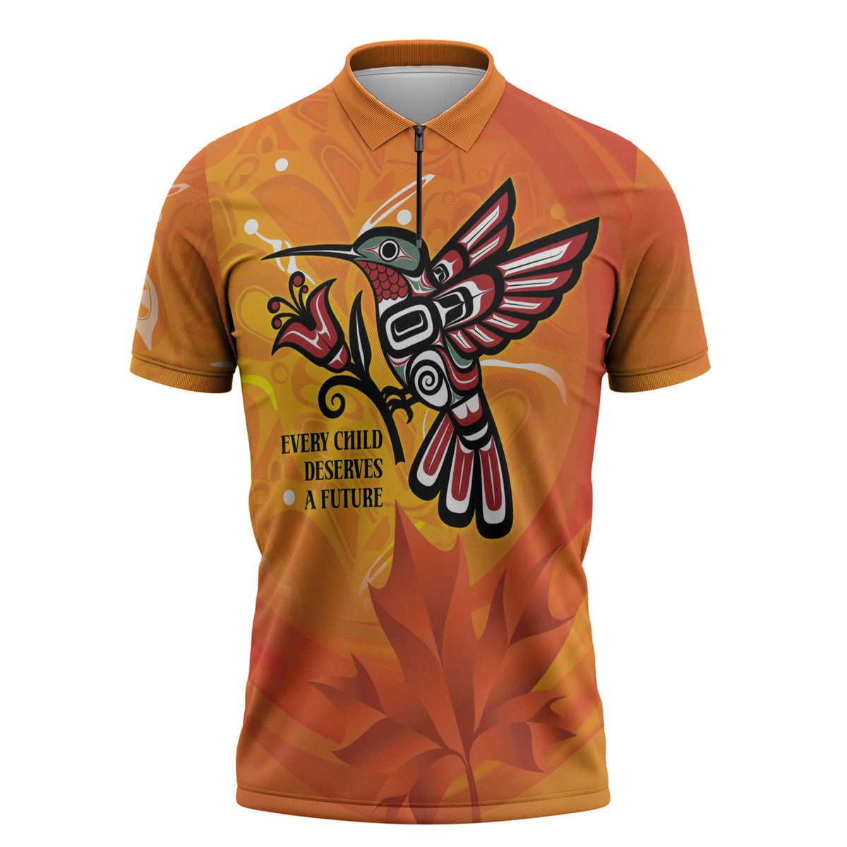 Canada Orange Shirt Day Haida Hummingbird Zipper Polo Shirt September 30 Truth and Reconciliation