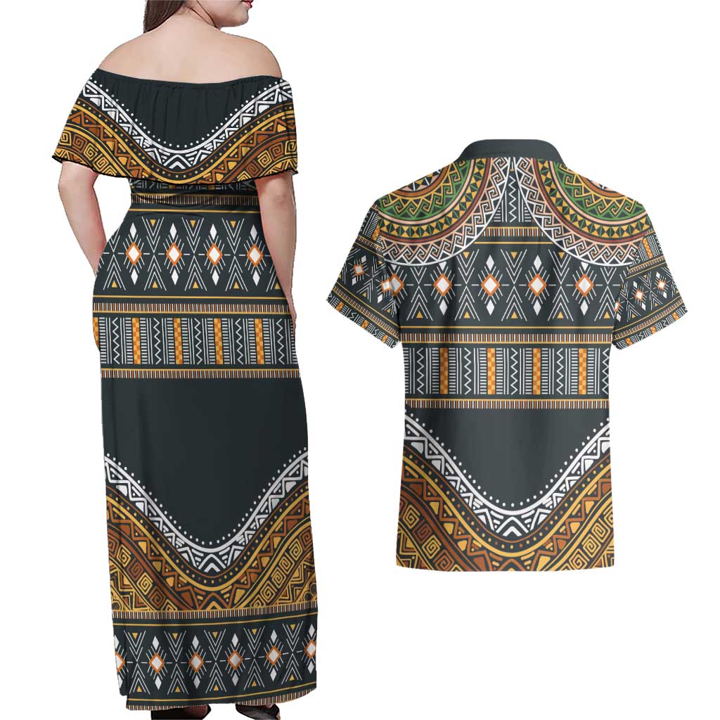 Africa Ethnic Native Pattern Couples Matching Off Shoulder Maxi Dress and Hawaiian Shirt LT9 - Wonder Print Shop