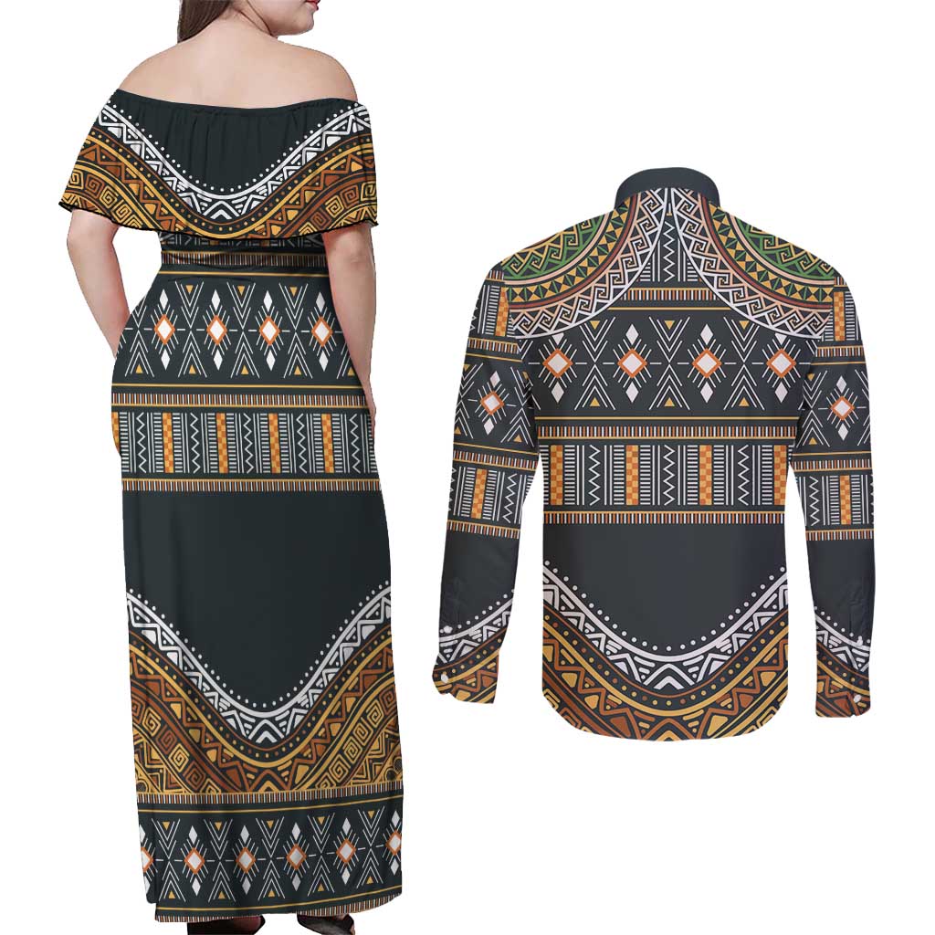 Africa Ethnic Native Pattern Couples Matching Off Shoulder Maxi Dress and Long Sleeve Button Shirt LT9 - Wonder Print Shop