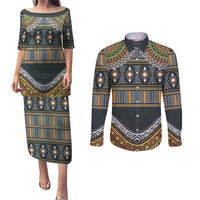 Africa Ethnic Native Pattern Couples Matching Puletasi and Long Sleeve Button Shirt LT9 - Wonder Print Shop