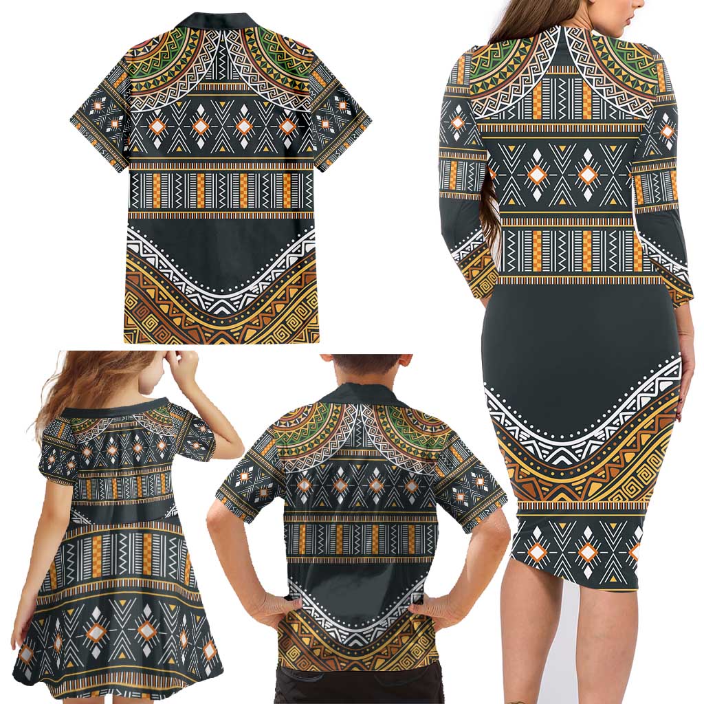 Africa Ethnic Native Pattern Family Matching Long Sleeve Bodycon Dress and Hawaiian Shirt LT9 - Wonder Print Shop