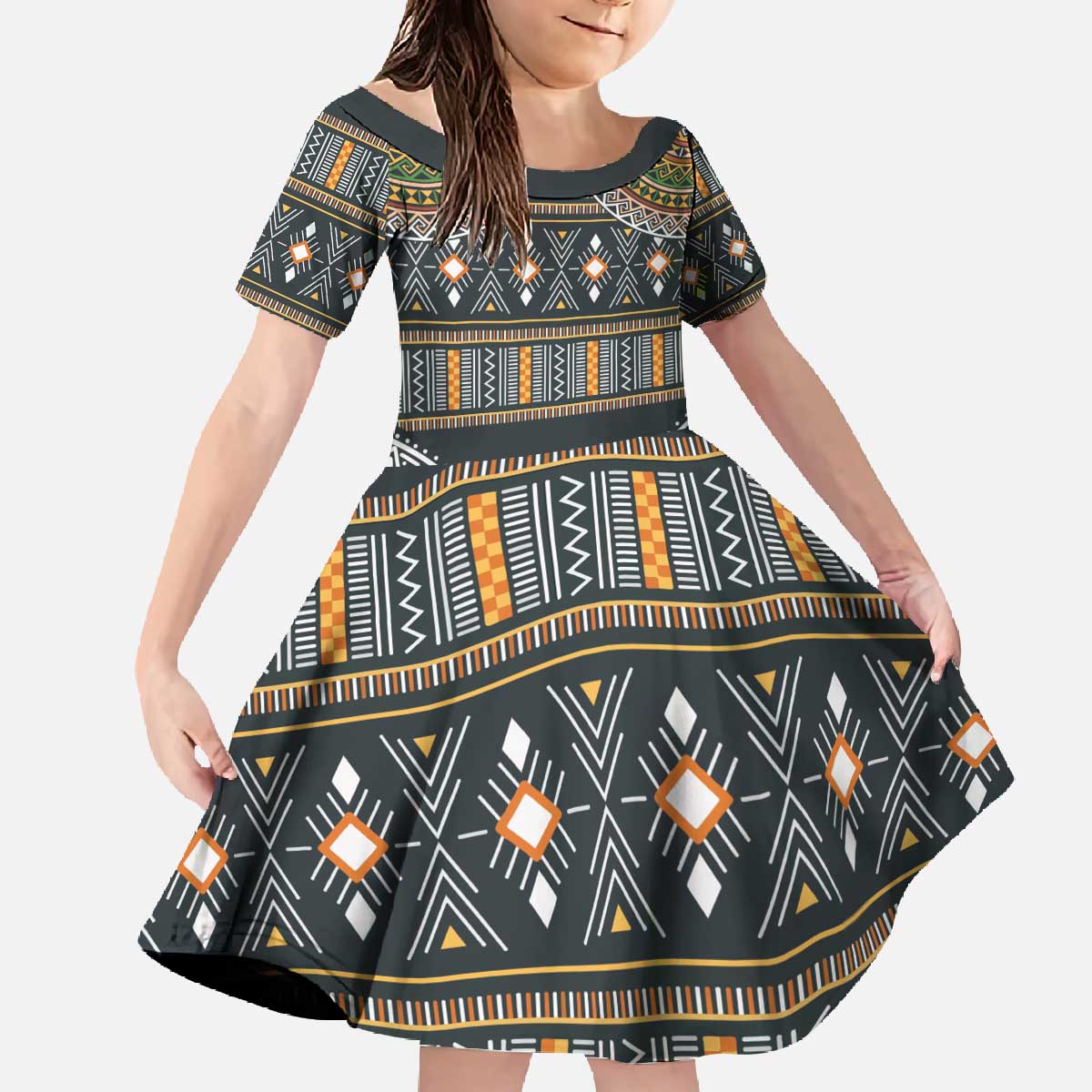 Africa Ethnic Native Pattern Family Matching Off The Shoulder Long Sleeve Dress and Hawaiian Shirt - Wonder Print Shop