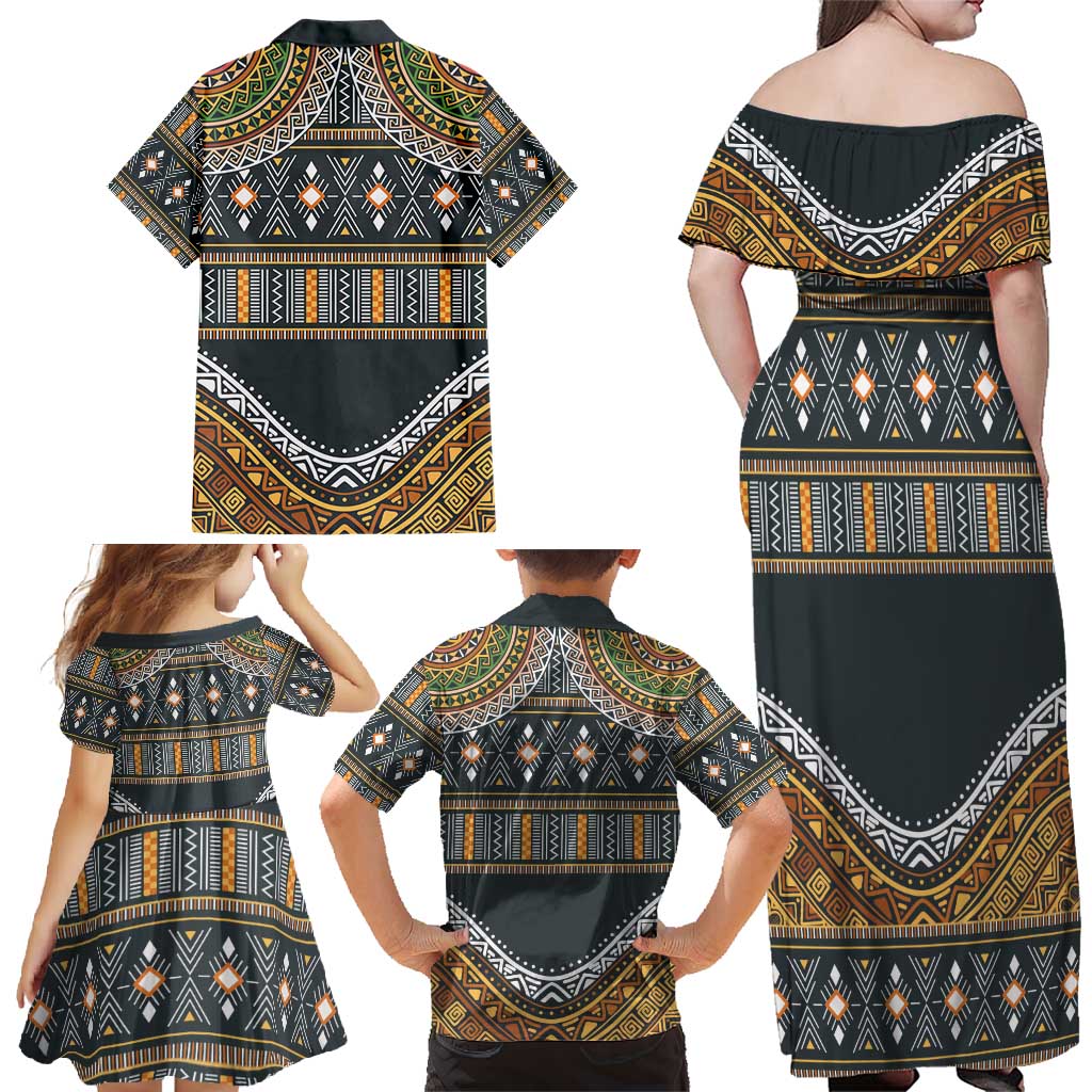 Africa Ethnic Native Pattern Family Matching Off Shoulder Maxi Dress and Hawaiian Shirt LT9 - Wonder Print Shop