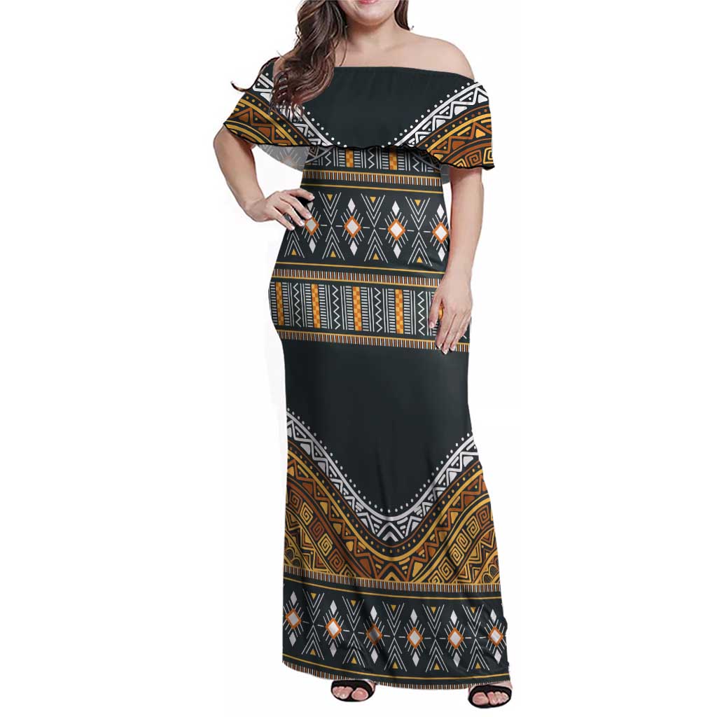 Africa Ethnic Native Pattern Family Matching Off Shoulder Maxi Dress and Hawaiian Shirt LT9 - Wonder Print Shop