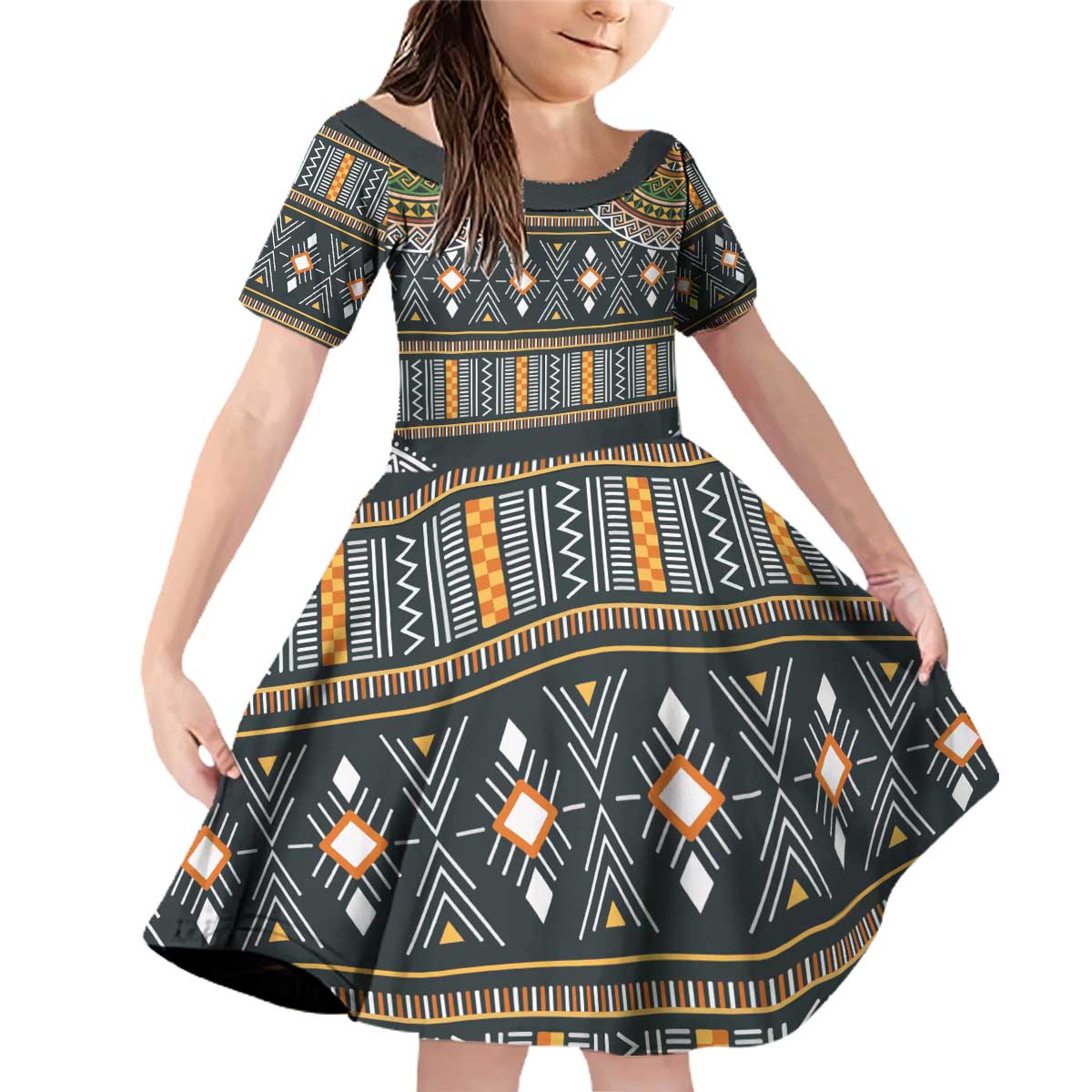 Africa Ethnic Native Pattern Family Matching Off Shoulder Short Dress and Hawaiian Shirt LT9 - Wonder Print Shop