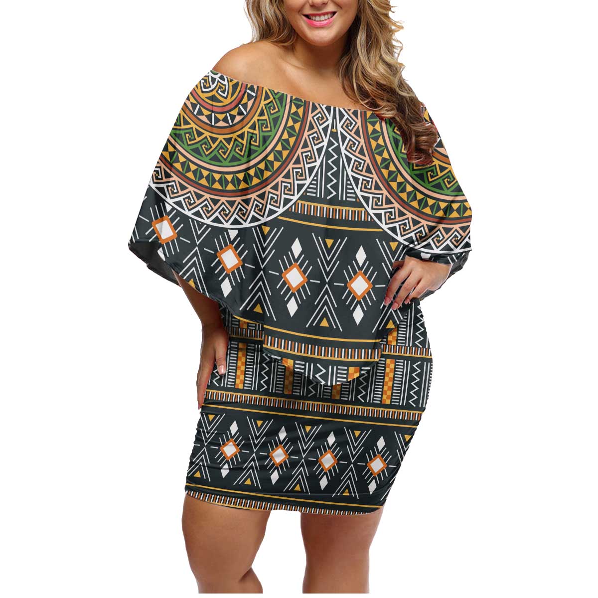 Africa Ethnic Native Pattern Family Matching Off Shoulder Short Dress and Hawaiian Shirt LT9 - Wonder Print Shop