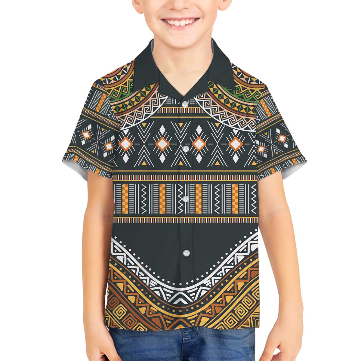 Africa Ethnic Native Pattern Family Matching Off Shoulder Short Dress and Hawaiian Shirt LT9 - Wonder Print Shop