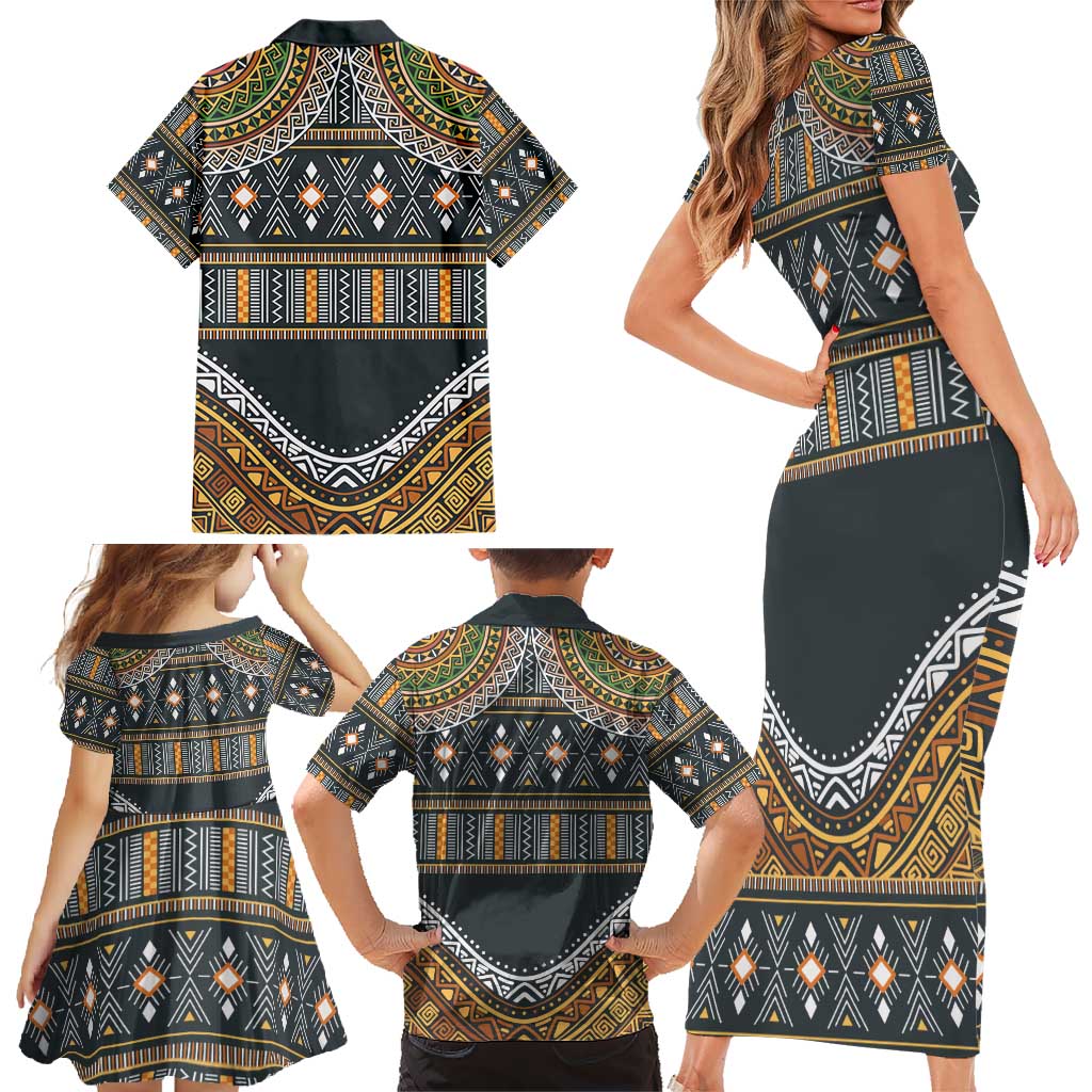 Africa Ethnic Native Pattern Family Matching Short Sleeve Bodycon Dress and Hawaiian Shirt - Wonder Print Shop