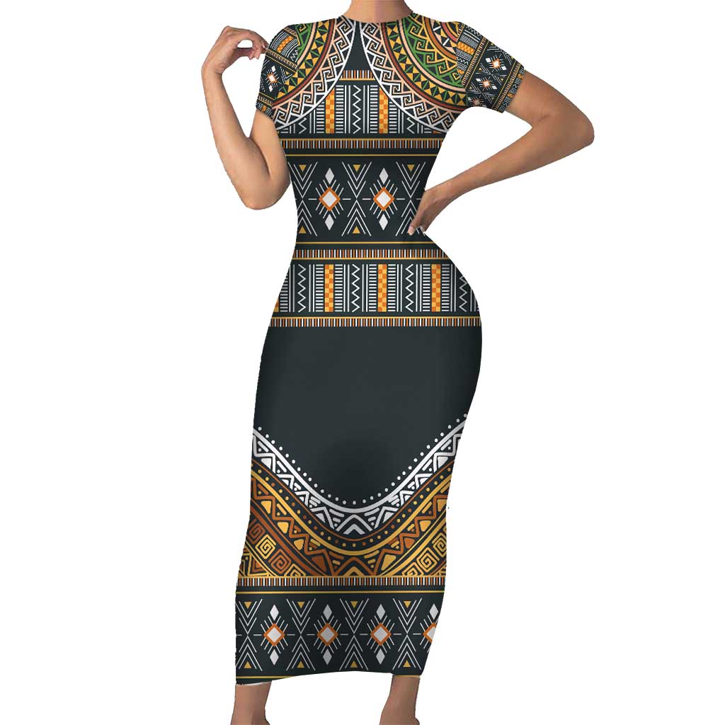 Africa Ethnic Native Pattern Family Matching Short Sleeve Bodycon Dress and Hawaiian Shirt - Wonder Print Shop