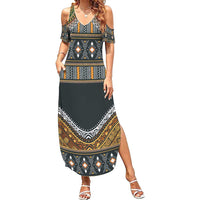 Africa Ethnic Native Pattern Family Matching Summer Maxi Dress and Hawaiian Shirt - Wonder Print Shop