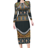 Africa Ethnic Native Pattern Long Sleeve Bodycon Dress - Wonder Print Shop