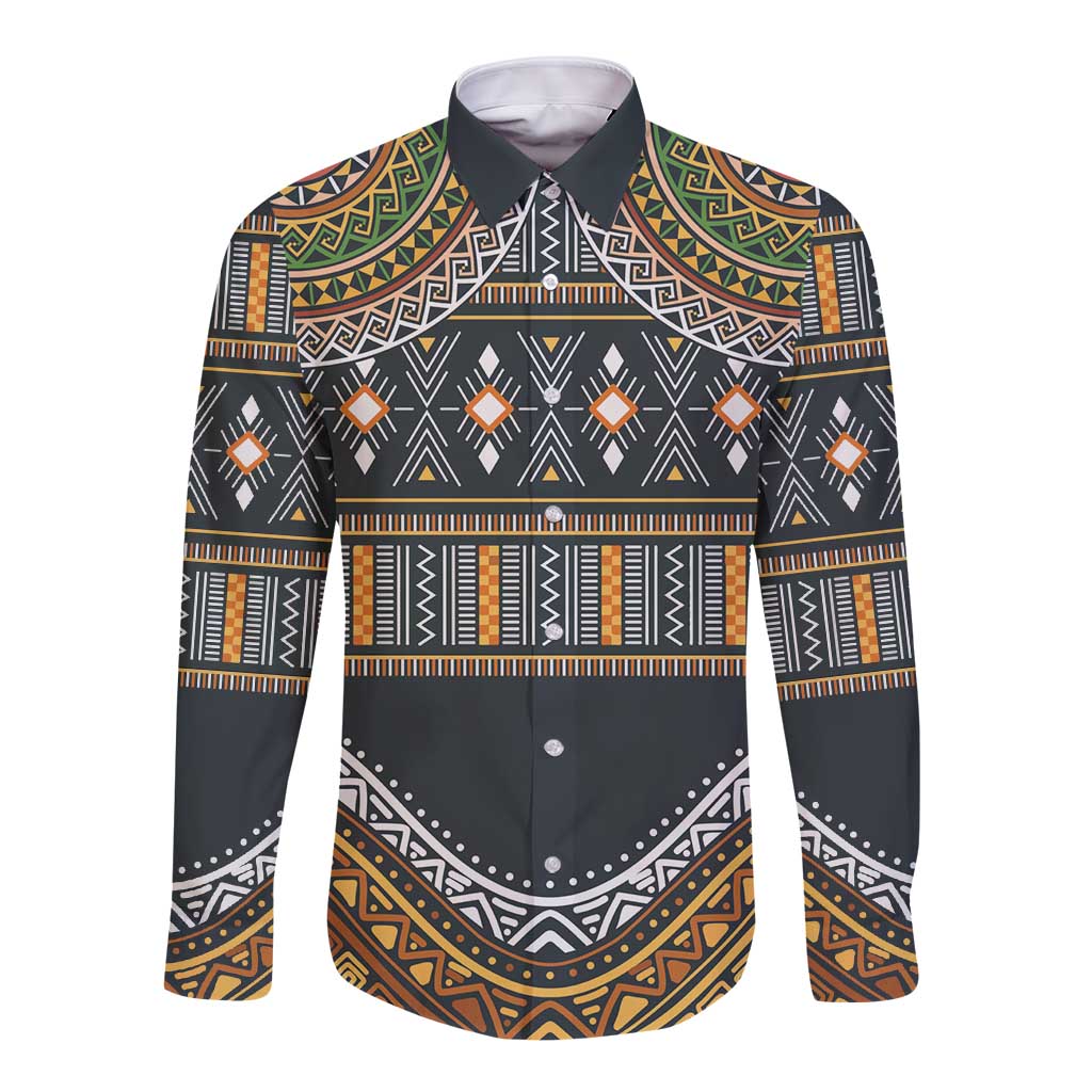 Africa Ethnic Native Pattern Long Sleeve Button Shirt - Wonder Print Shop