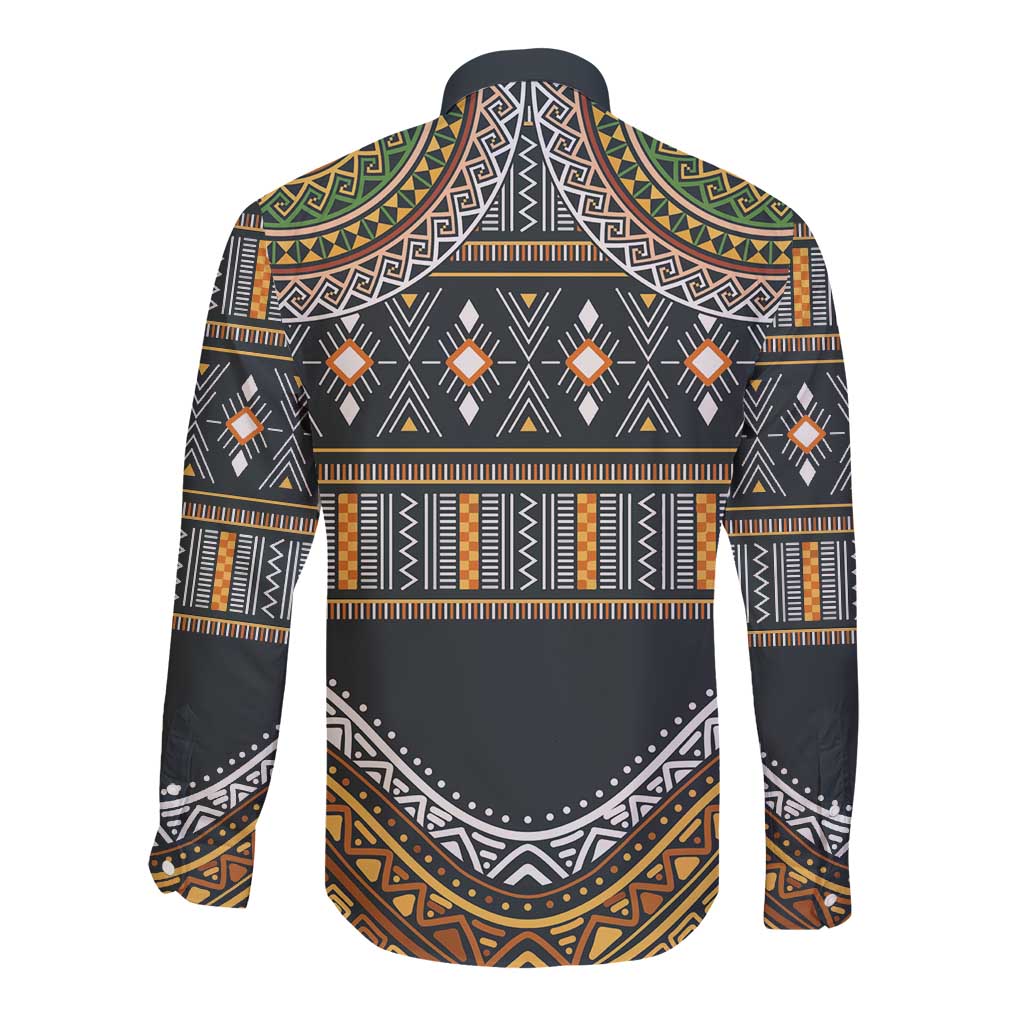 Africa Ethnic Native Pattern Long Sleeve Button Shirt - Wonder Print Shop
