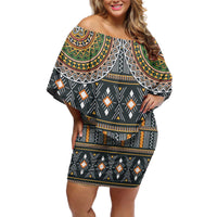Africa Ethnic Native Pattern Off Shoulder Short Dress - Wonder Print Shop