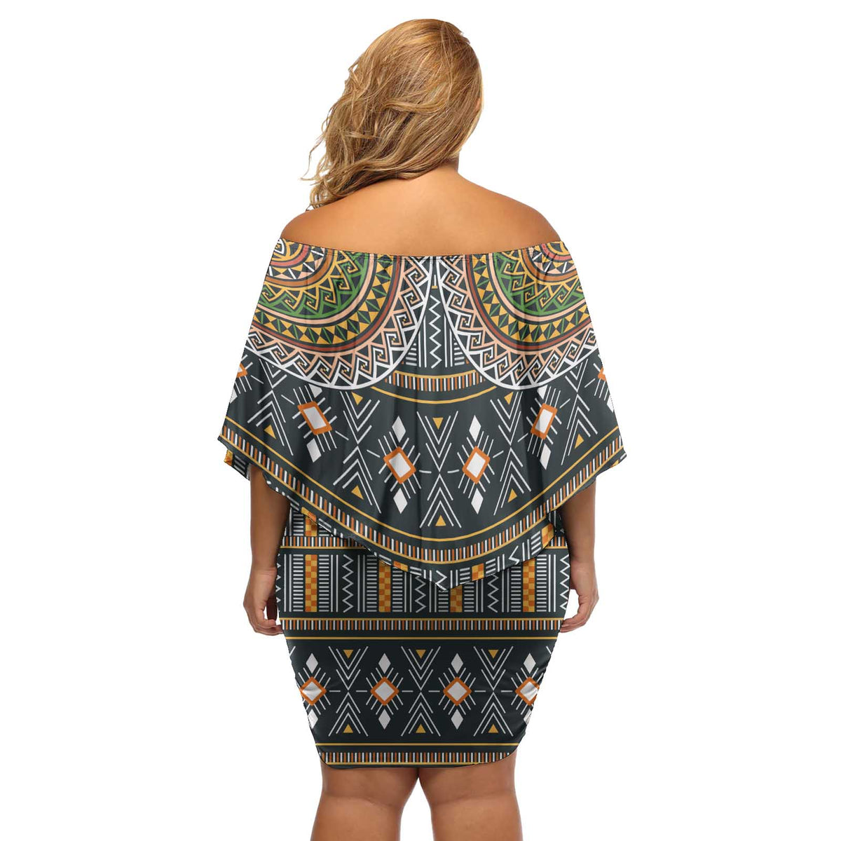 Africa Ethnic Native Pattern Off Shoulder Short Dress - Wonder Print Shop