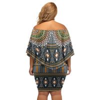 Africa Ethnic Native Pattern Off Shoulder Short Dress - Wonder Print Shop